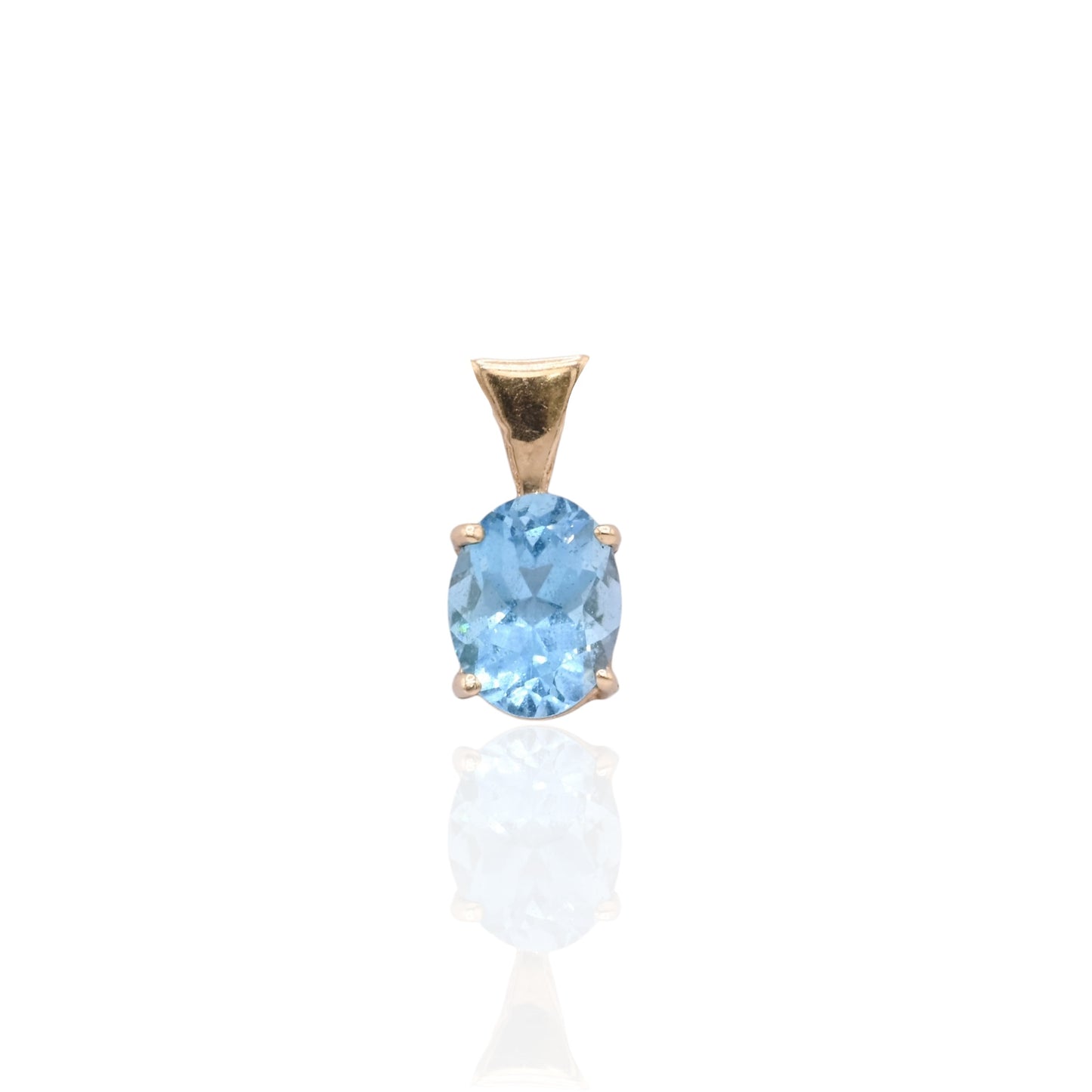 Oval Blue Topaz Basket Set Pendant 14K Yellow Gold