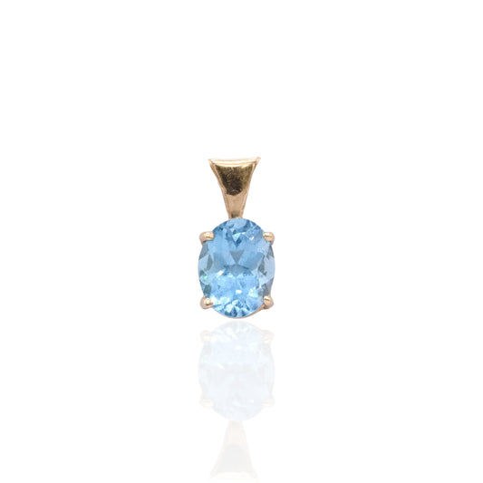 Oval Blue Topaz Basket Set Pendant 14K Yellow Gold