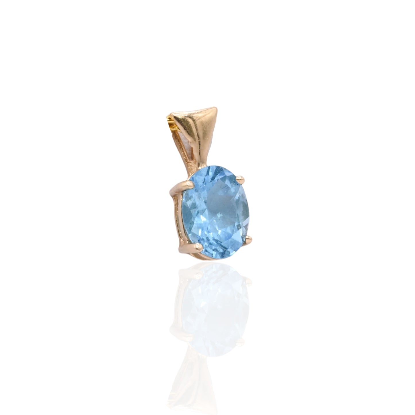 Oval Blue Topaz Basket Set Pendant 14K Yellow Gold