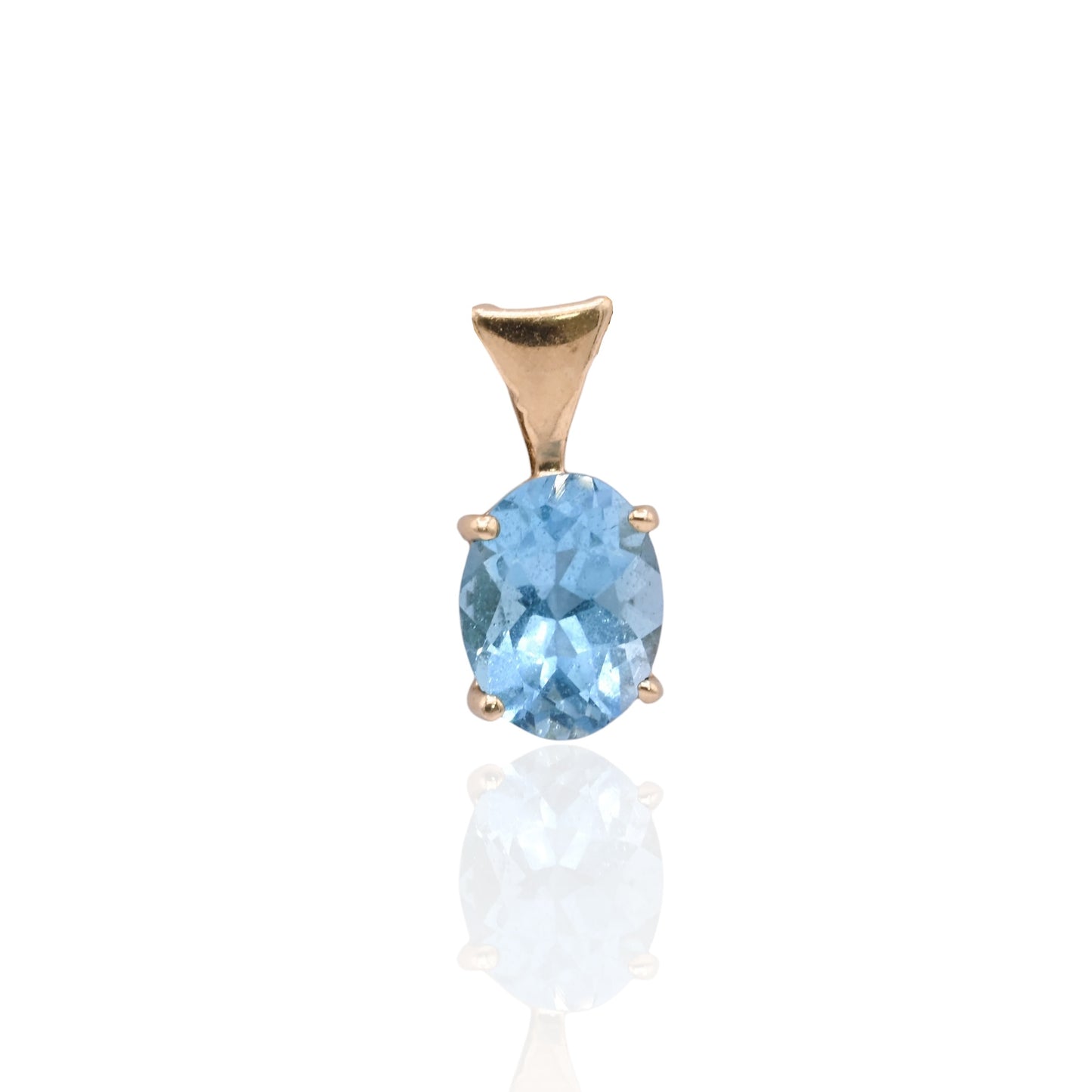 Oval Blue Topaz Basket Set Pendant 14K Yellow Gold