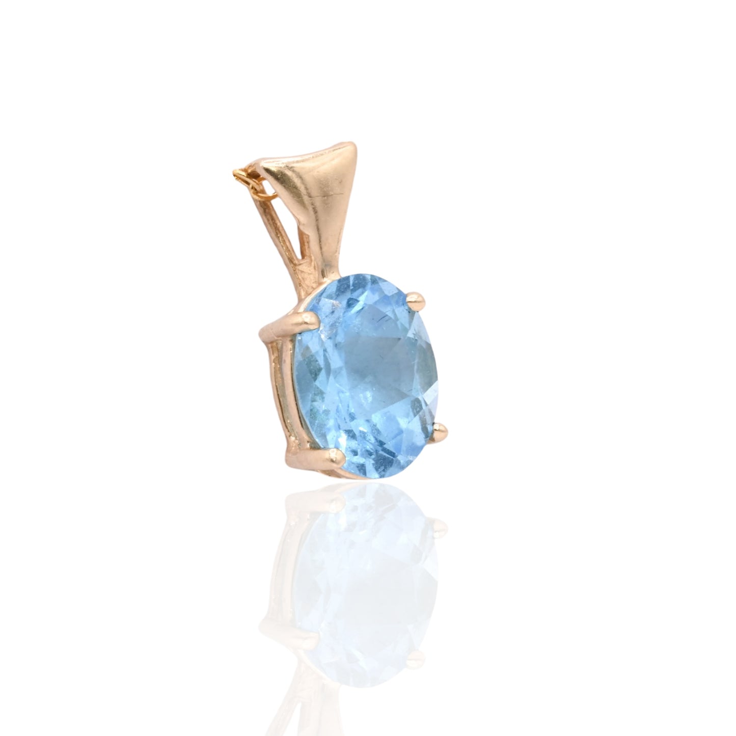 Oval Blue Topaz Basket Set Pendant 14K Yellow Gold