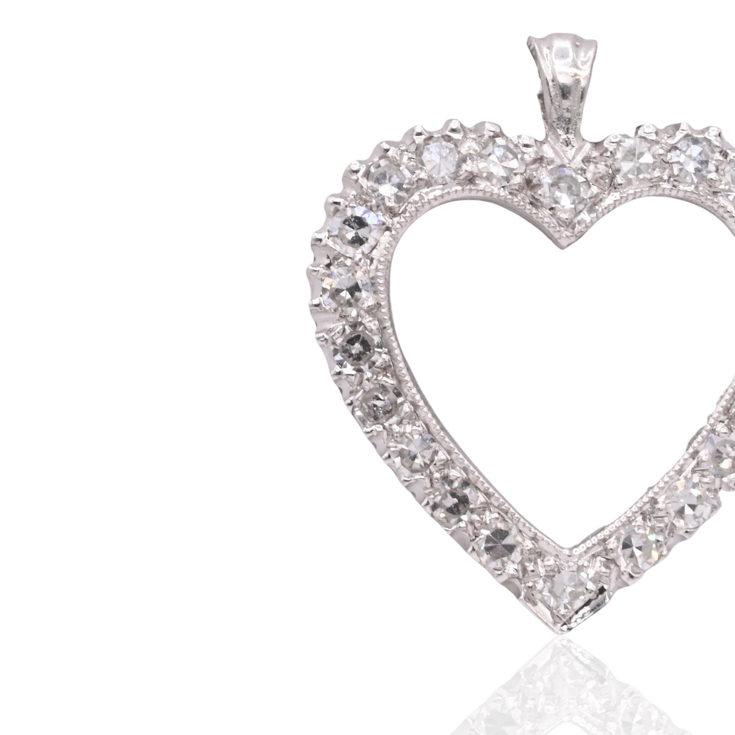Open Diamond Heart Pendant European Cut Diamonds 14K White Gold with Open Center 0.33cttw