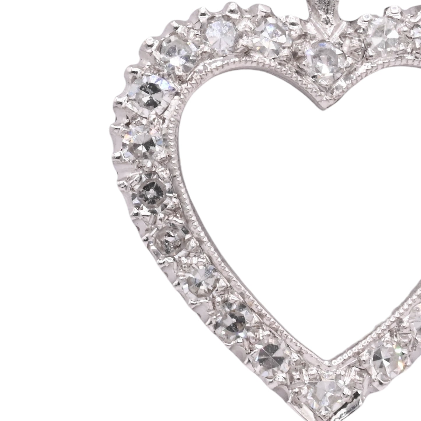 Open Diamond Heart Pendant European Cut Diamonds 14K White Gold with Open Center 0.33cttw
