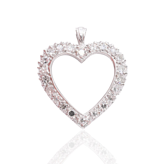 Open Diamond Heart Pendant European Cut Diamonds 14K White Gold with Open Center 0.33cttw