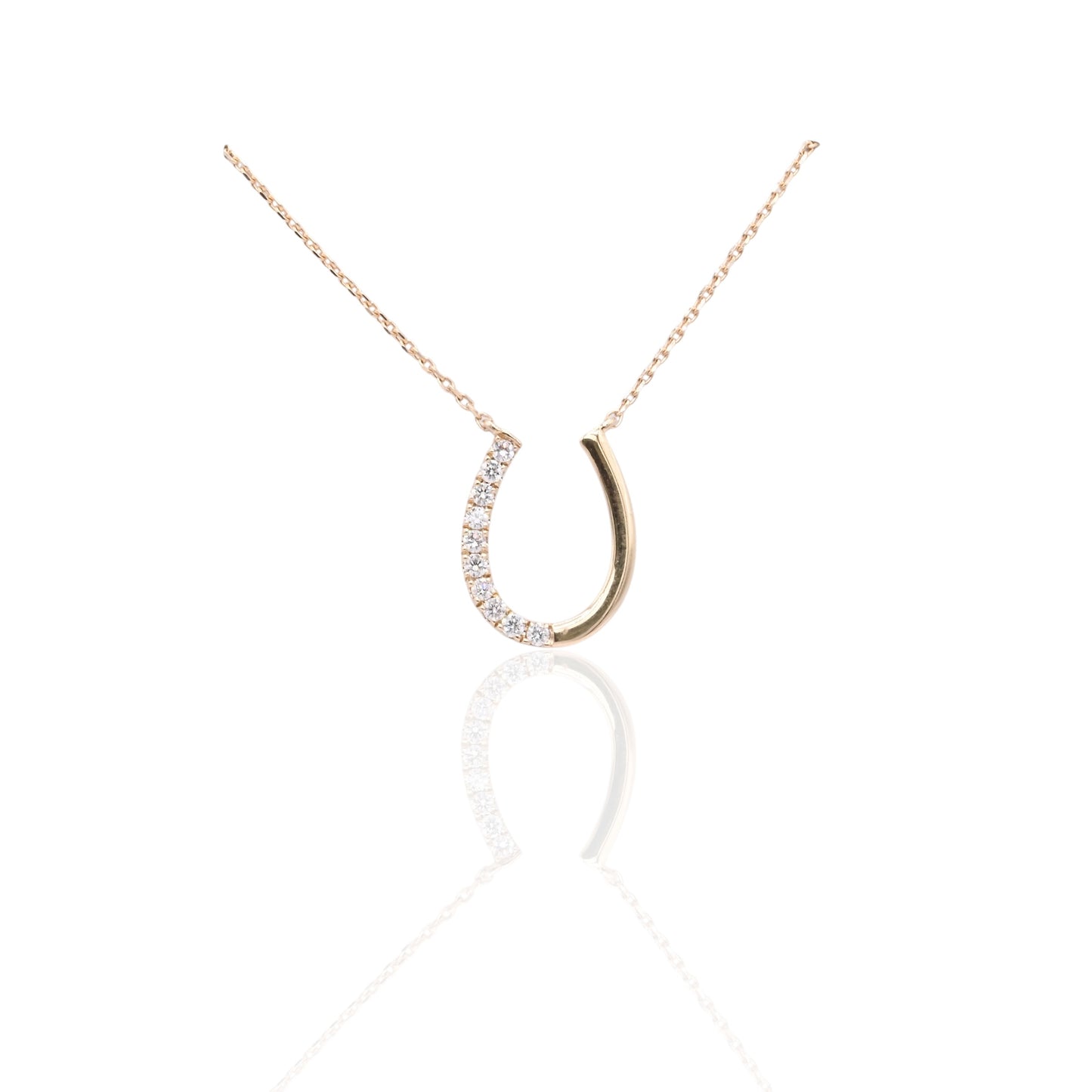 Half Diamond Horseshoe Necklace 14K Yellow Gold 18in 0.11cttw