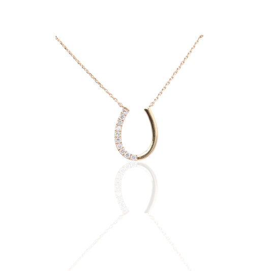 Half Diamond Horseshoe Necklace 14K Yellow Gold 18in 0.11cttw