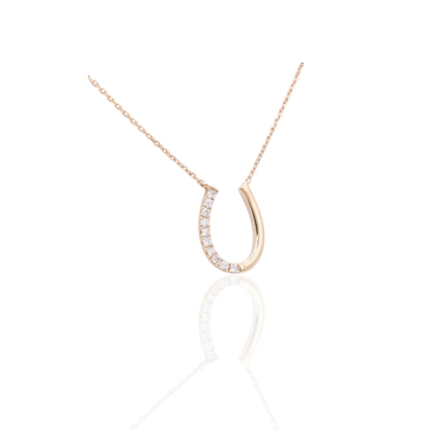 Half Diamond Horseshoe Necklace 14K Yellow Gold 18in 0.11cttw