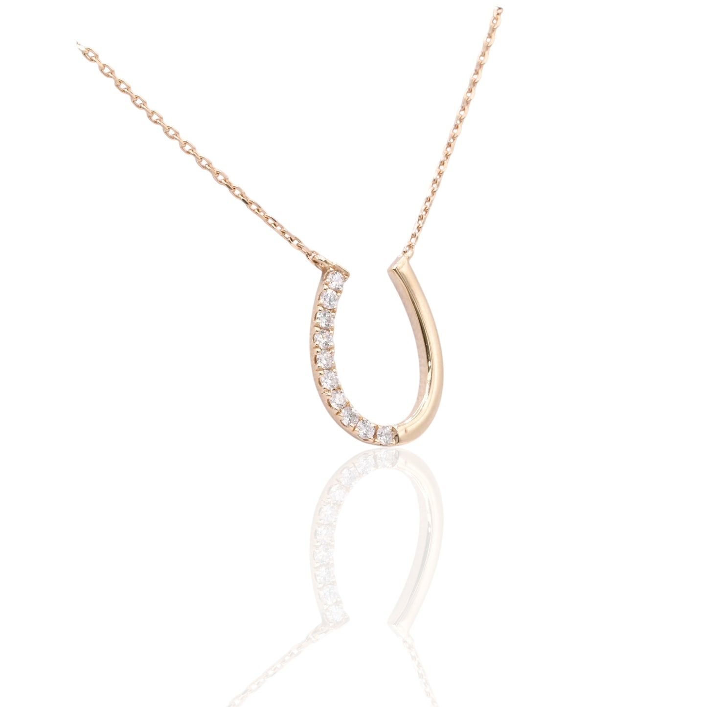 Half Diamond Horseshoe Necklace 14K Yellow Gold 18in 0.11cttw