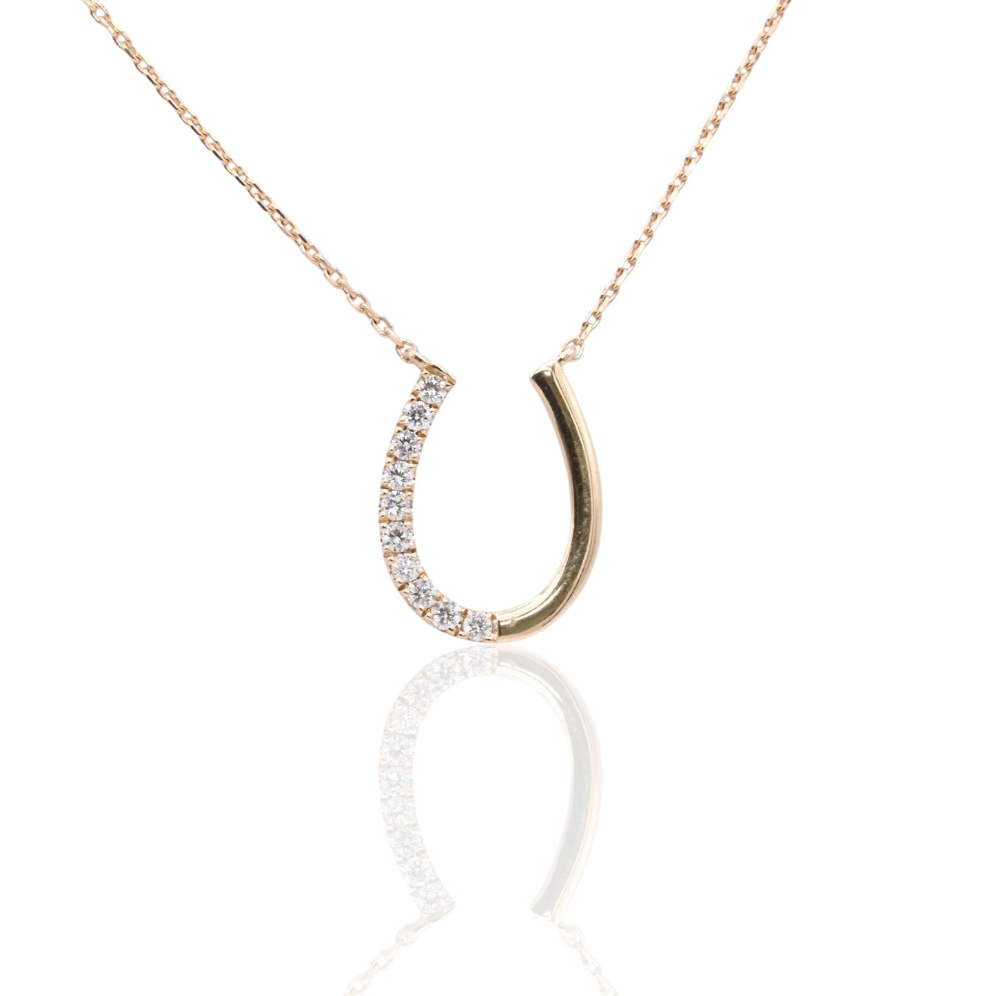 Half Diamond Horseshoe Necklace 14K Yellow Gold 18in 0.11cttw