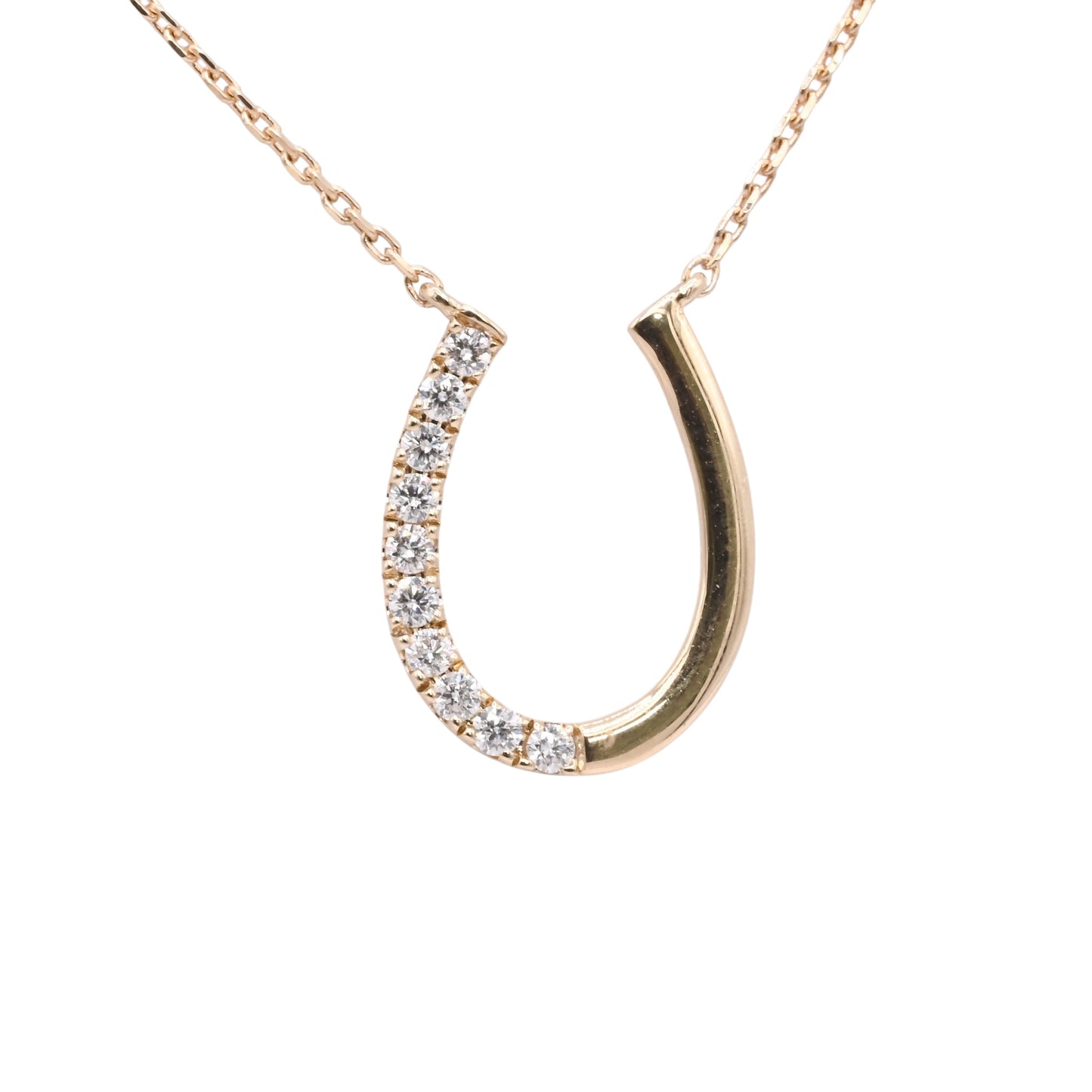 Half Diamond Horseshoe Necklace 14K Yellow Gold 18in 0.11cttw