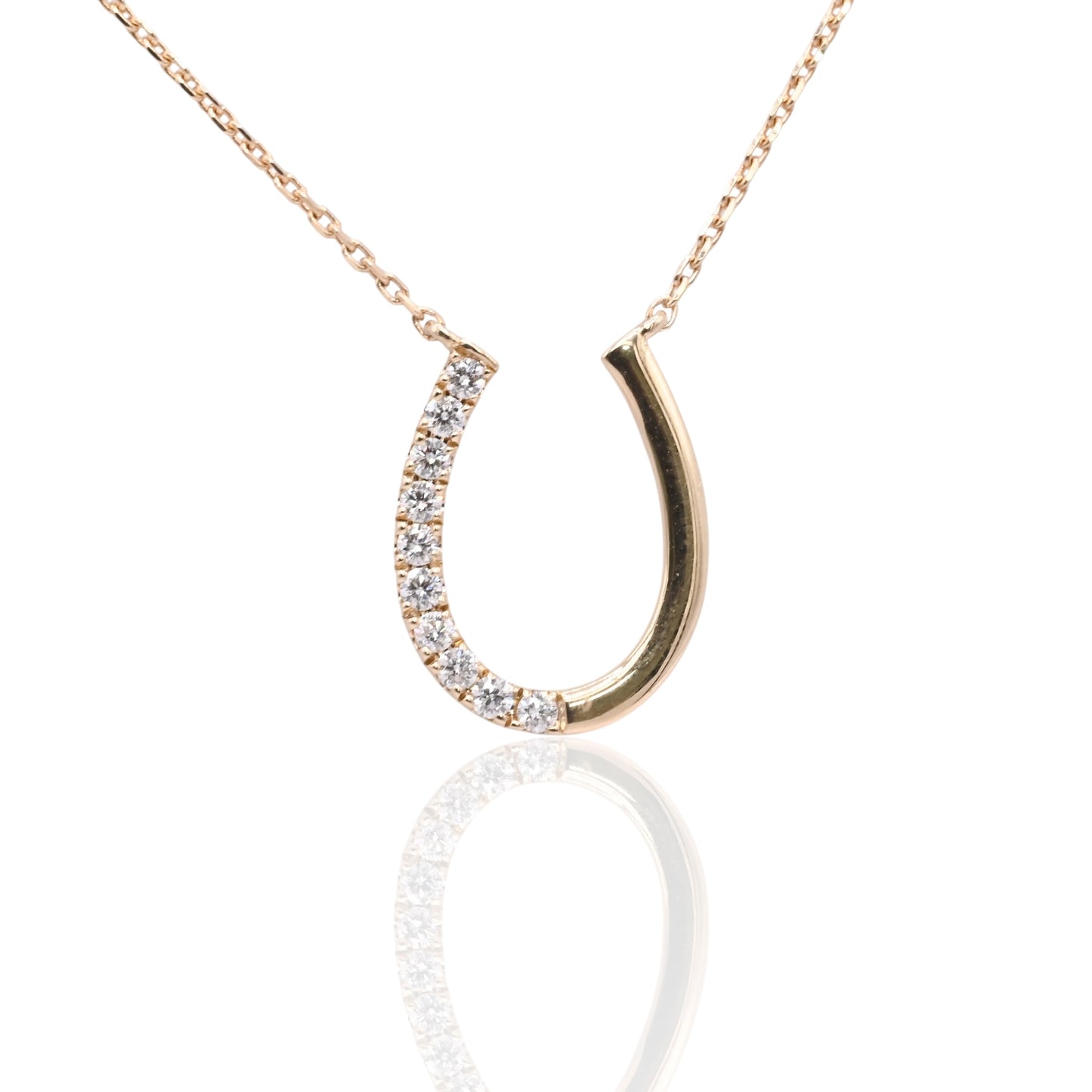 Half Diamond Horseshoe Necklace 14K Yellow Gold 18in 0.11cttw