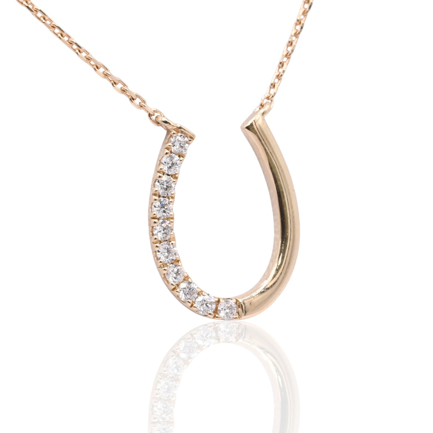 Half Diamond Horseshoe Necklace 14K Yellow Gold 18in 0.11cttw