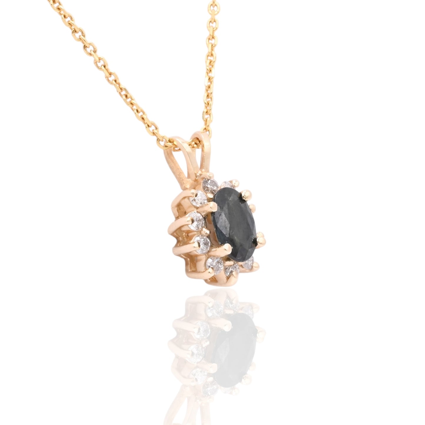 Color Zone Sapphire Flower Necklace with Diamond Halo 14K Yellow Gold 18in