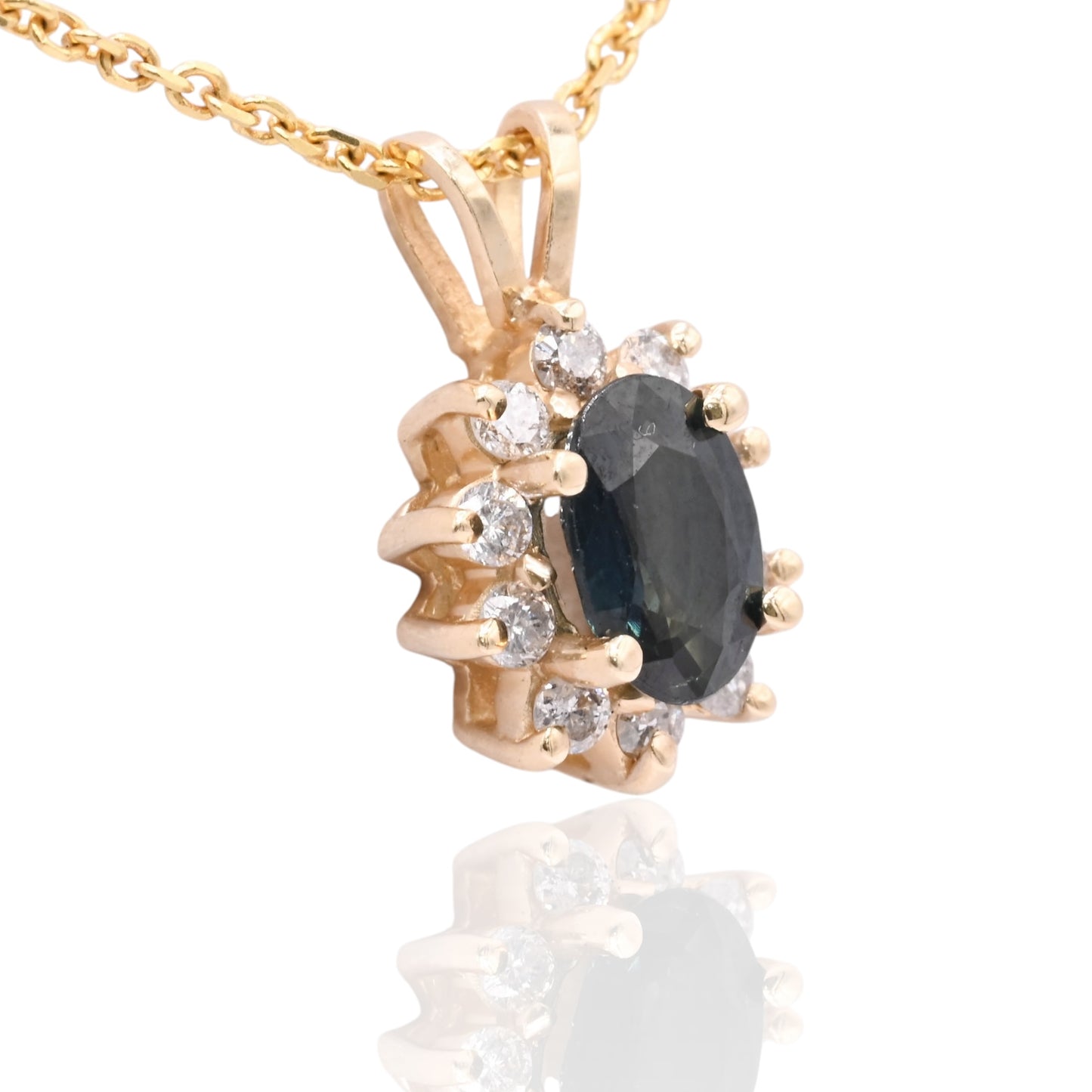 Color Zone Sapphire Flower Necklace with Diamond Halo 14K Yellow Gold 18in