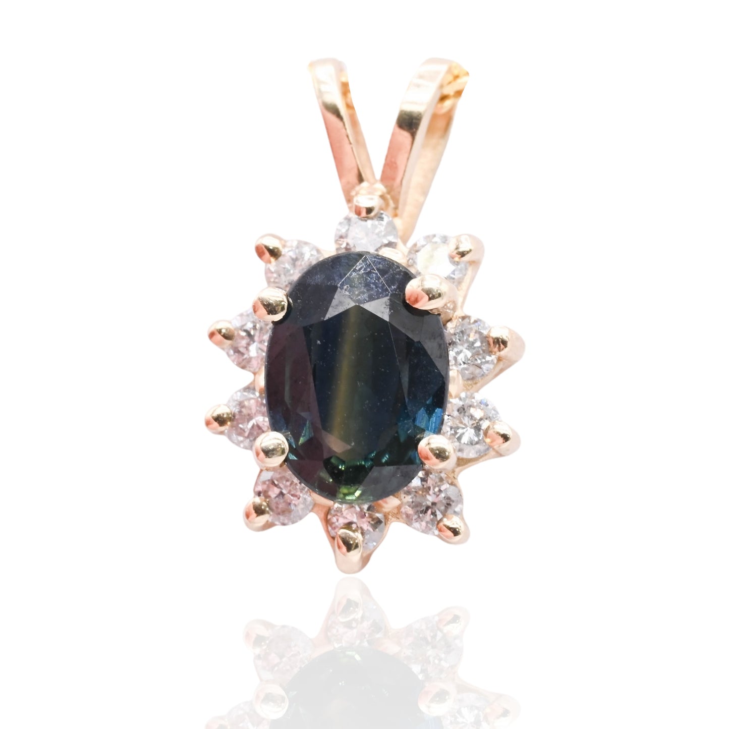 Color Zone Sapphire Flower Necklace with Diamond Halo 14K Yellow Gold 18in