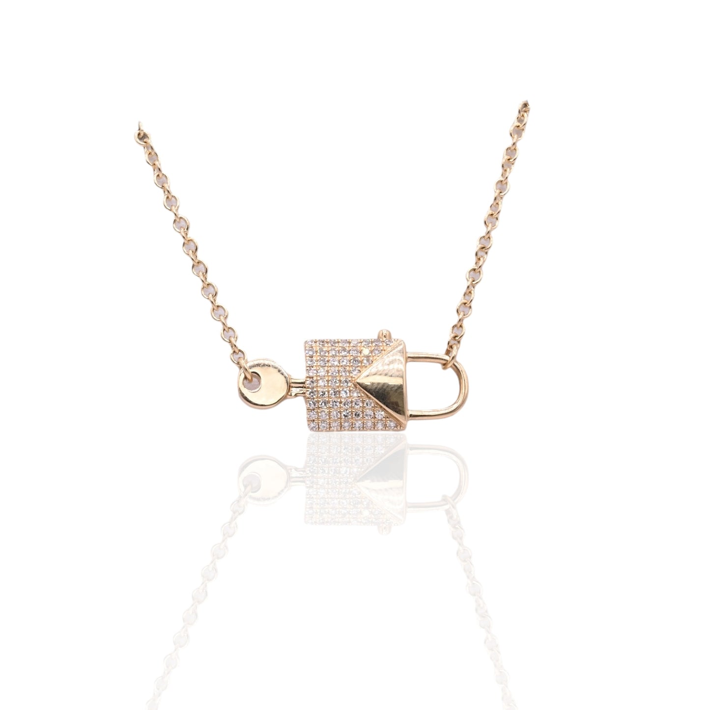 Lock and Key Diamond Necklace with Interlocked Closure 14K Yellow Gold 0.12cttw 16in