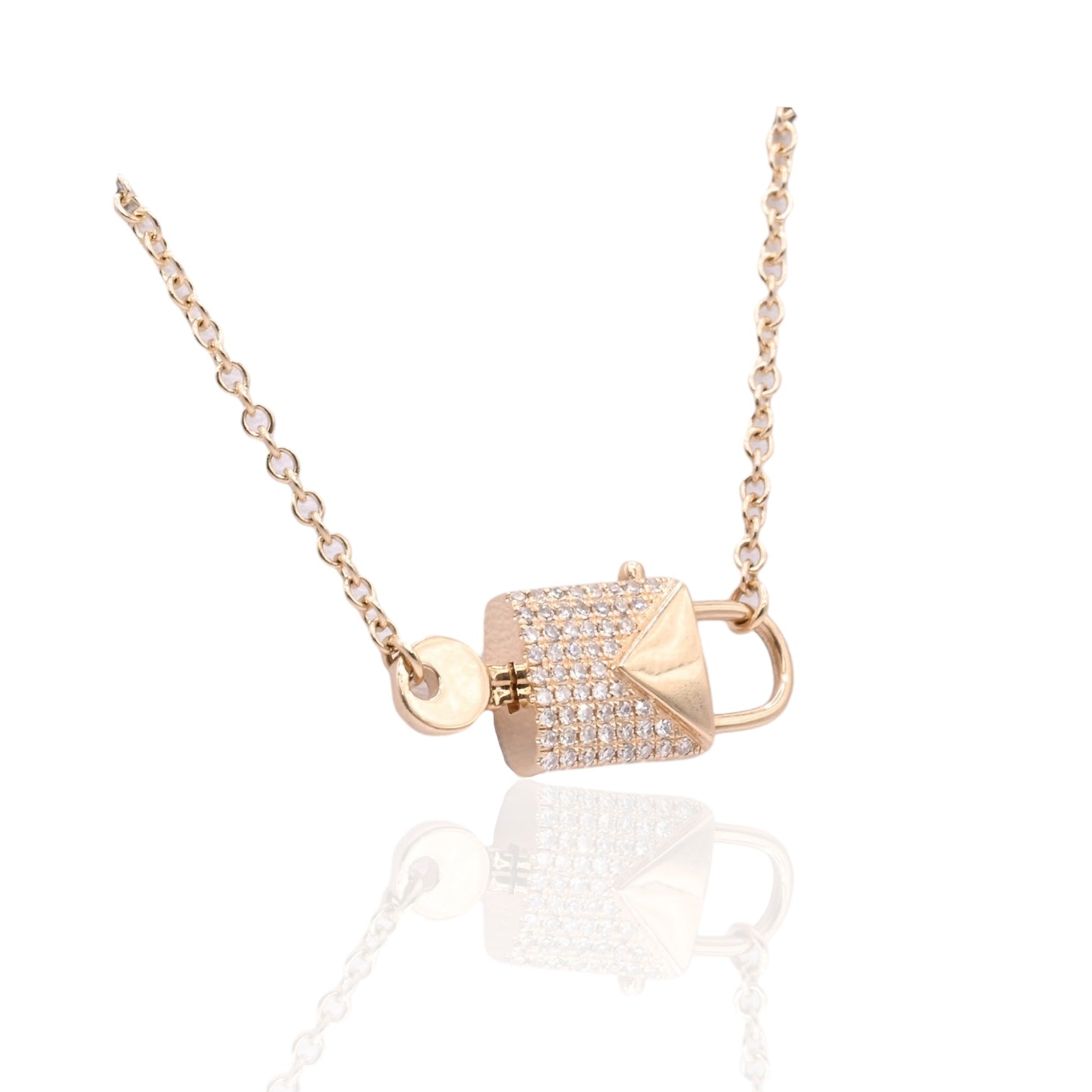 Lock and Key Diamond Necklace with Interlocked Closure 14K Yellow Gold 0.12cttw 16in