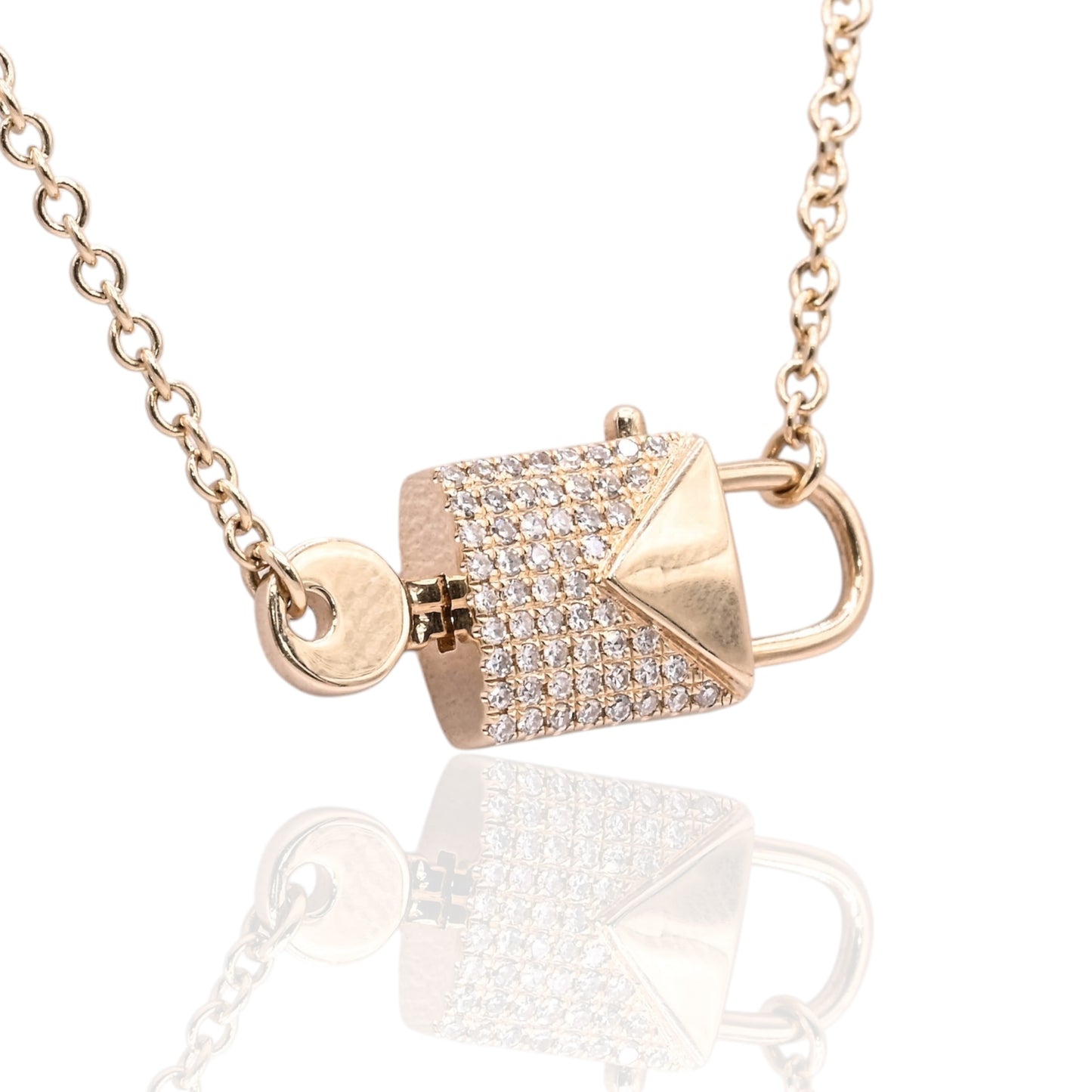Lock and Key Diamond Necklace with Interlocked Closure 14K Yellow Gold 0.12cttw 16in
