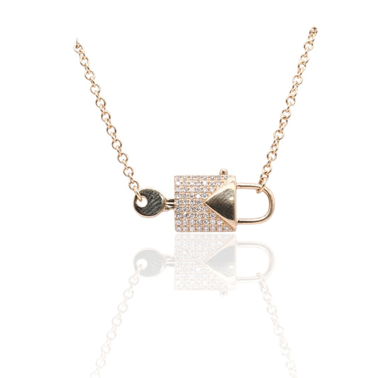 Lock and Key Diamond Necklace with Interlocked Closure 14K Yellow Gold 0.12cttw 16in