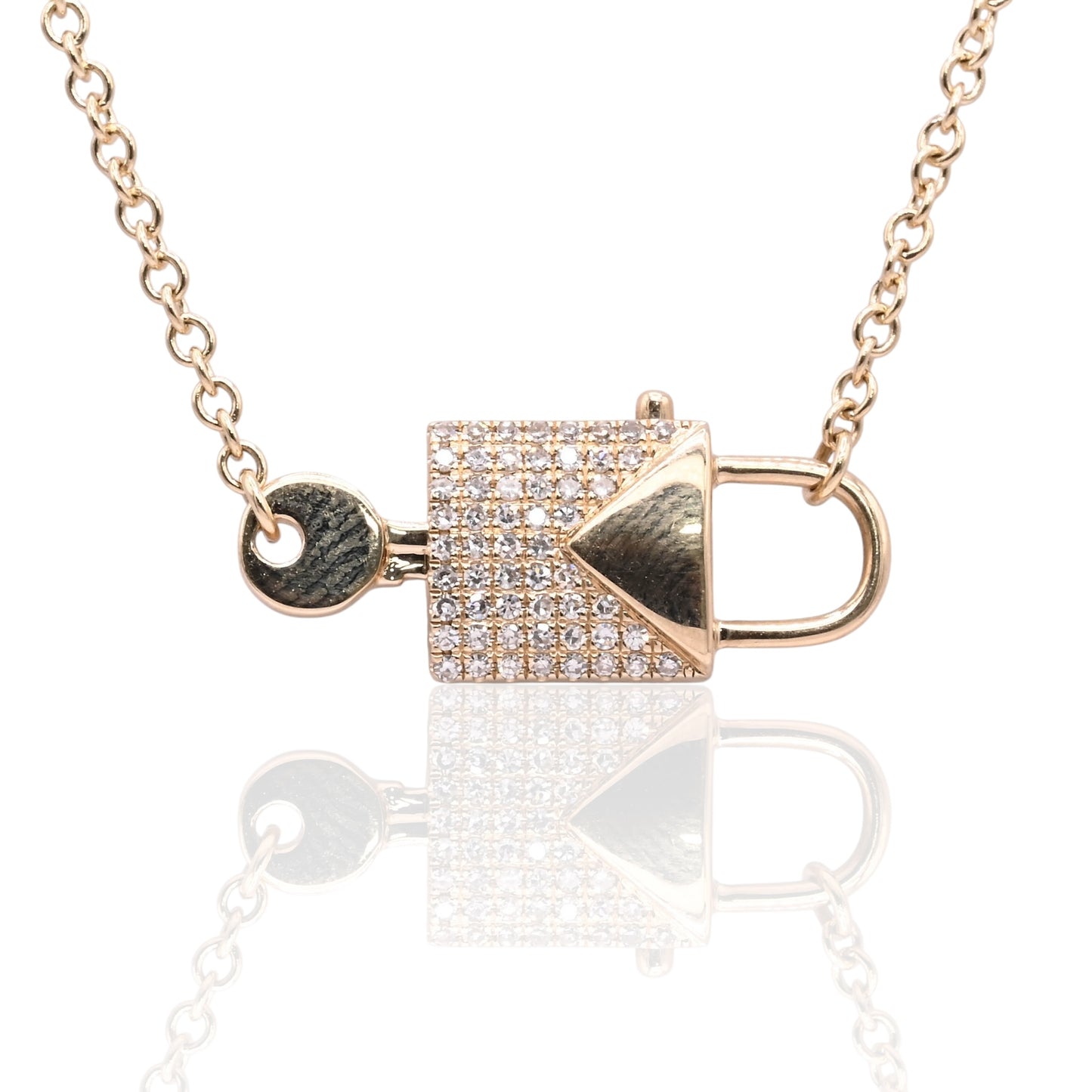 Lock and Key Diamond Necklace with Interlocked Closure 14K Yellow Gold 0.12cttw 16in