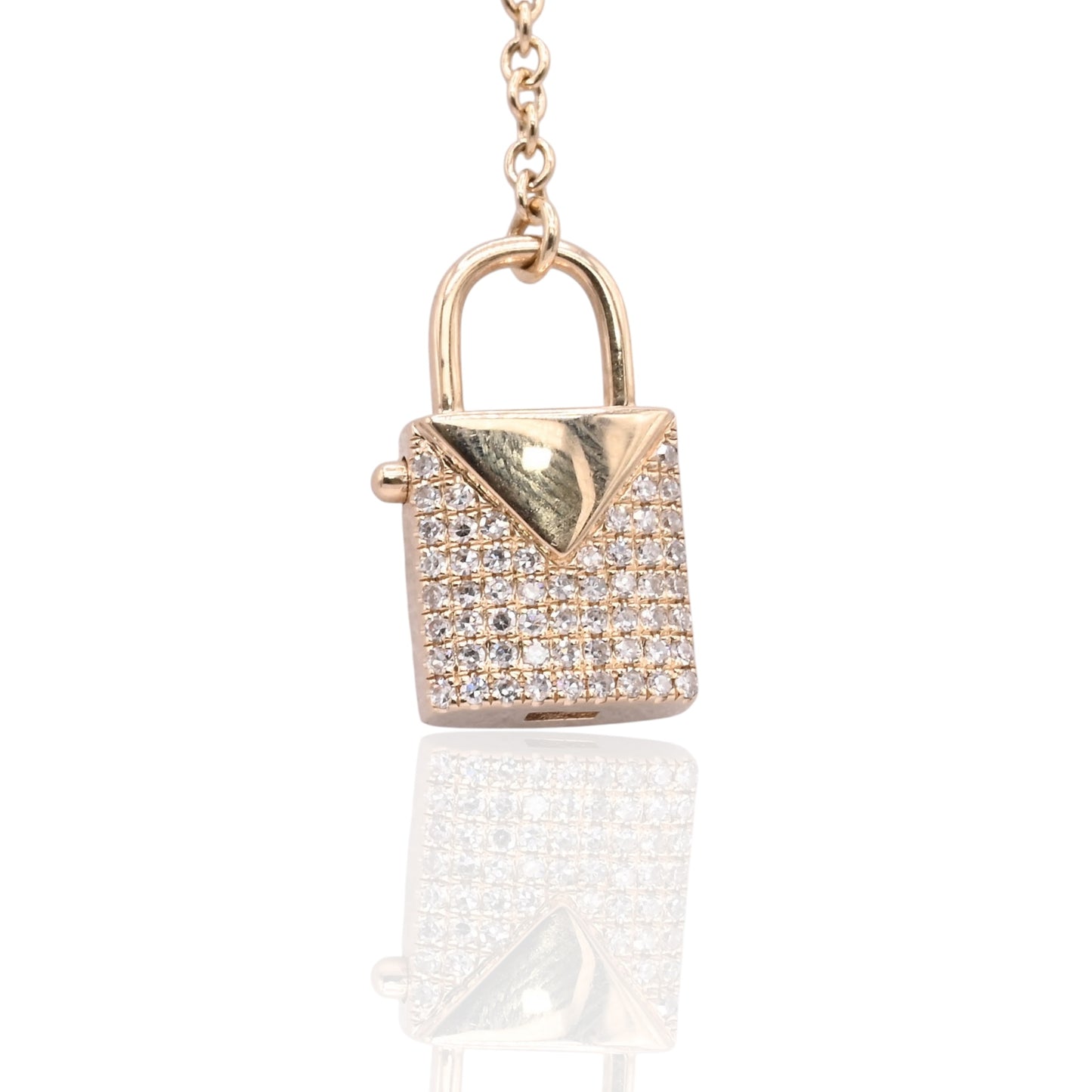 Lock and Key Diamond Necklace with Interlocked Closure 14K Yellow Gold 0.12cttw 16in