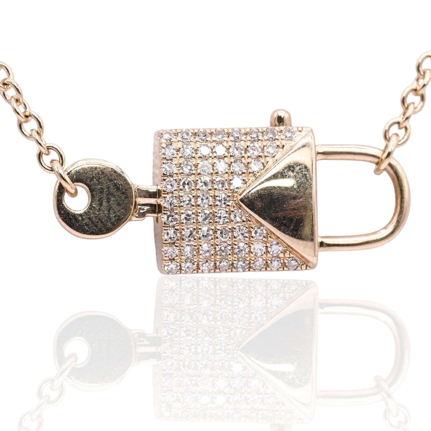 Lock and Key Diamond Necklace with Interlocked Closure 14K Yellow Gold 0.12cttw 16in