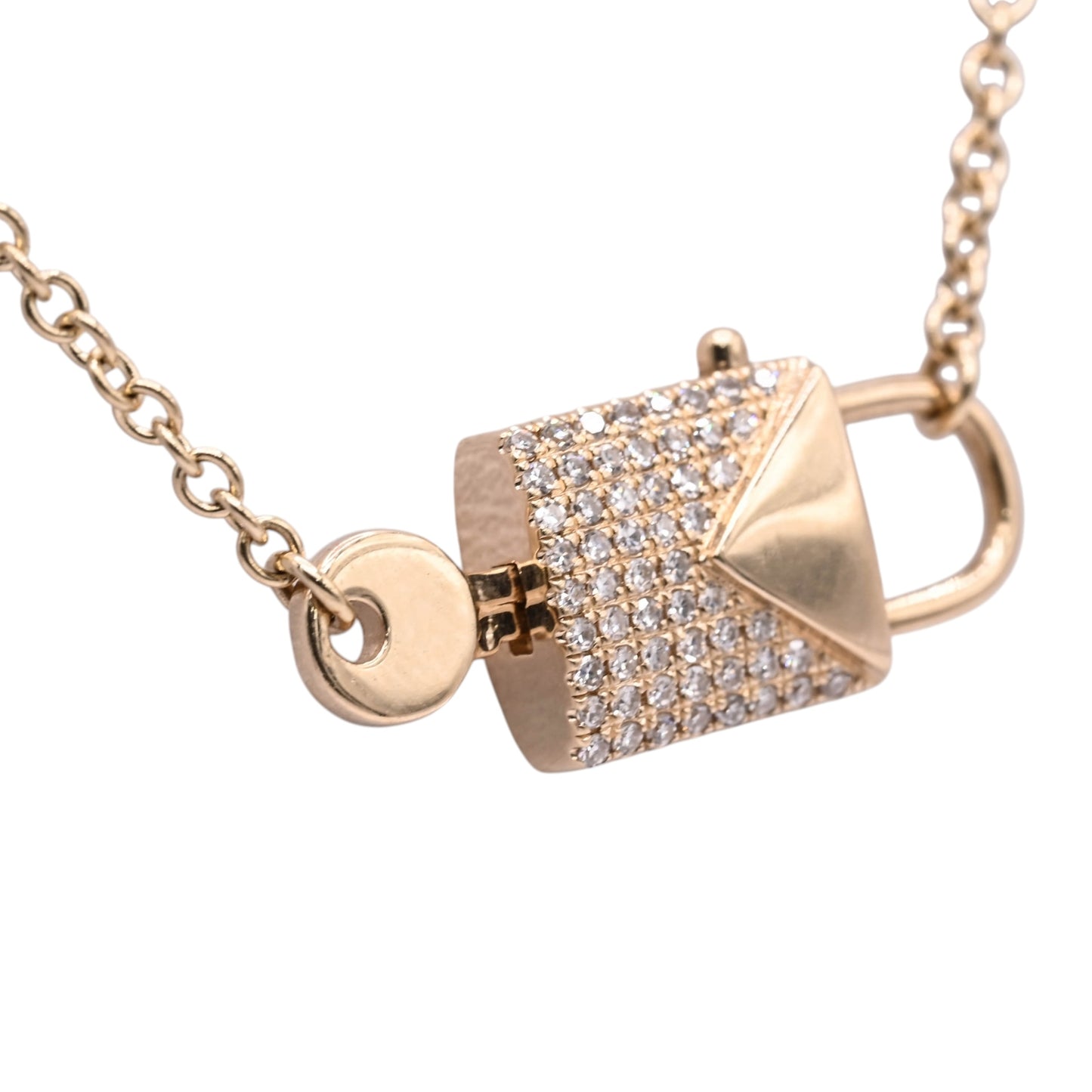 Lock and Key Diamond Necklace with Interlocked Closure 14K Yellow Gold 0.12cttw 16in