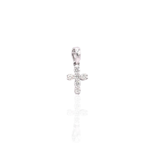 Dainty Diamond Cross Pendant 14K White Gold 0.09cttw
