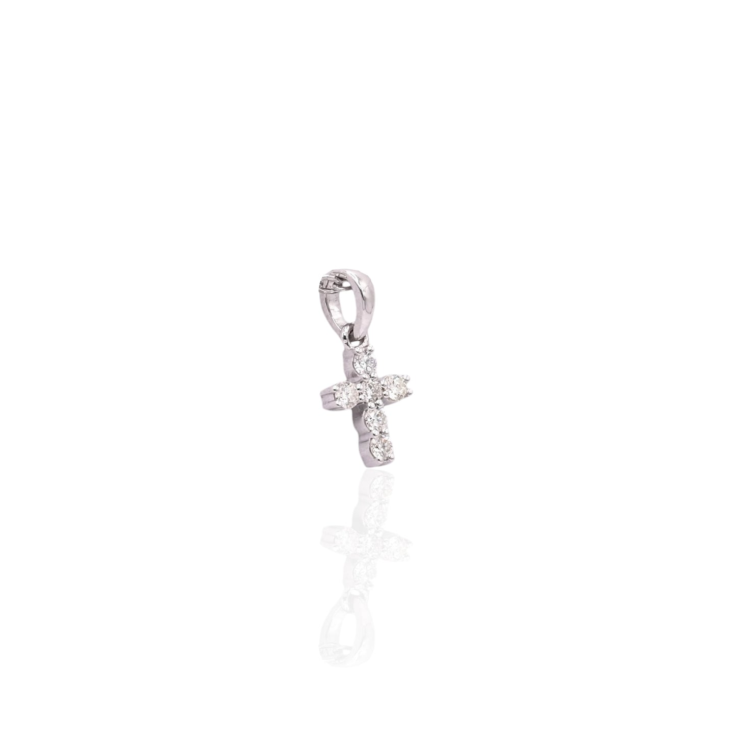 Dainty Diamond Cross Pendant 14K White Gold 0.09cttw