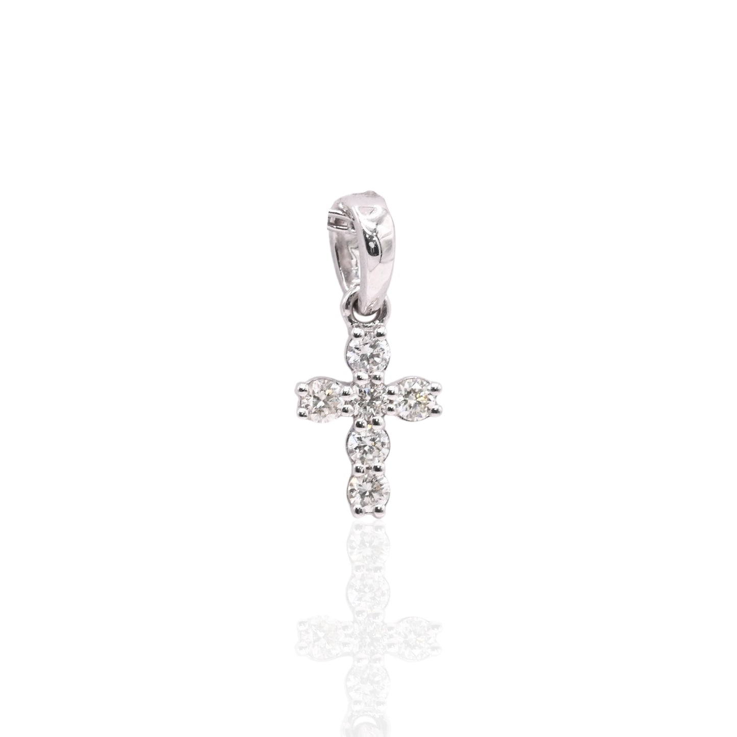 Dainty Diamond Cross Pendant 14K White Gold 0.09cttw