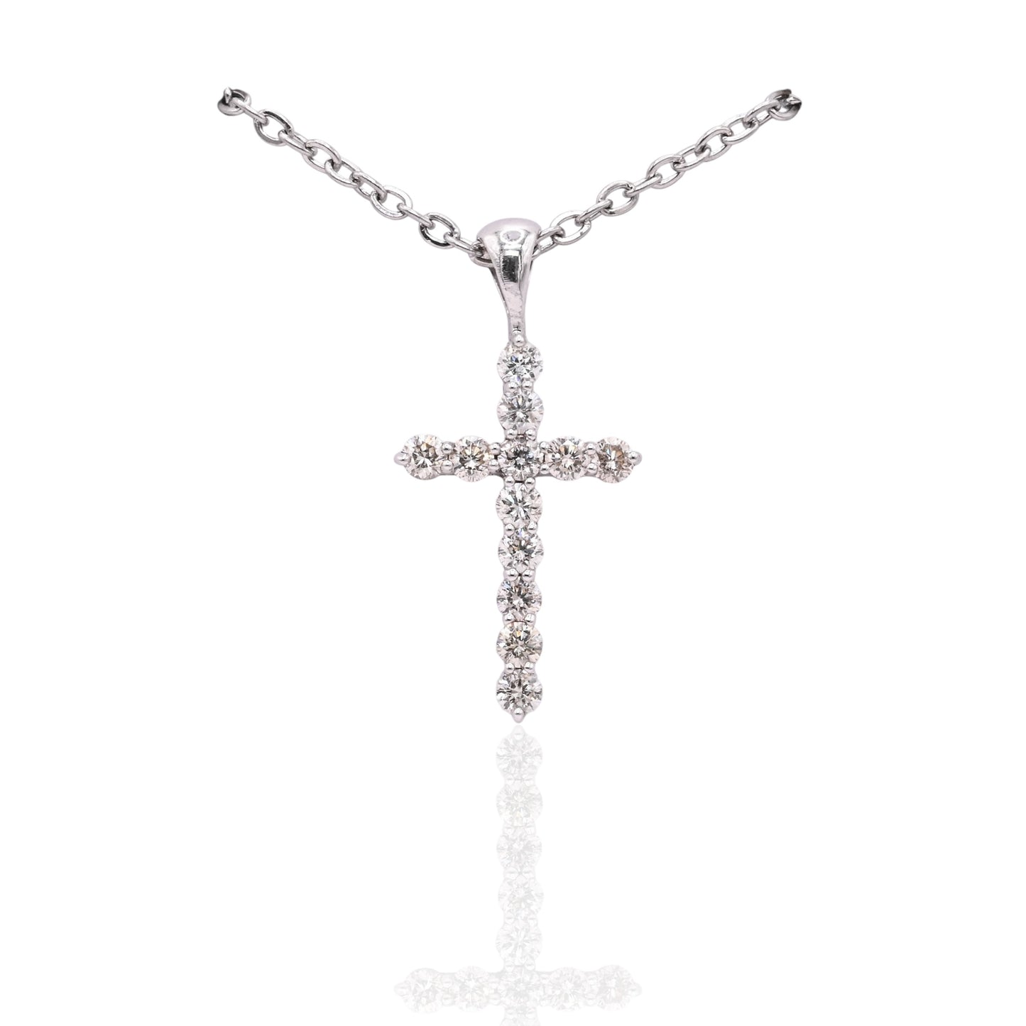 LAB DIAMOND Cross Necklace 14K White Gold Adjustable Chain 16in, 17in, and 18in 0.75cttw