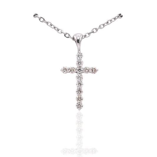 LAB DIAMOND Cross Necklace 14K White Gold Adjustable Chain 16in, 17in, and 18in 0.75cttw