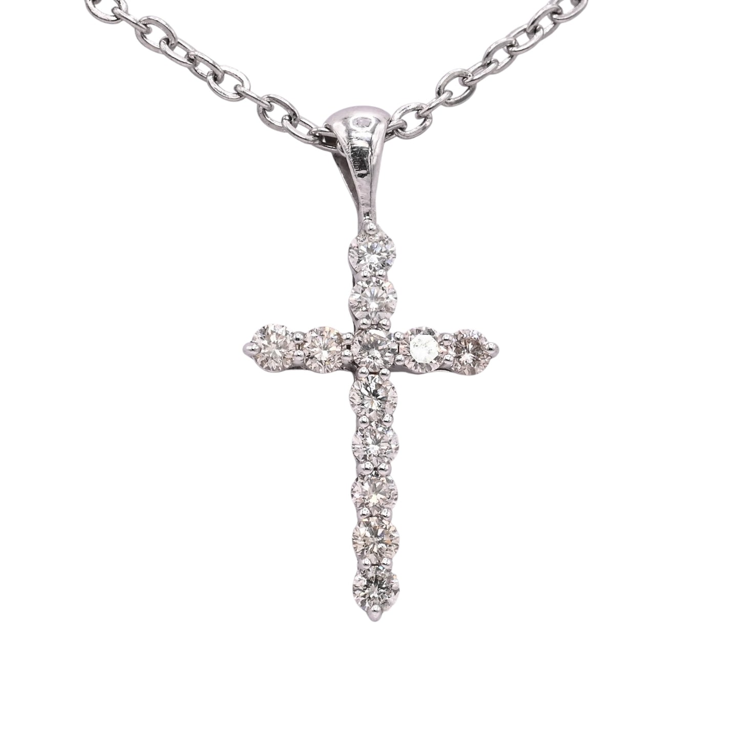 LAB DIAMOND Cross Necklace 14K White Gold Adjustable Chain 16in, 17in, and 18in 0.75cttw