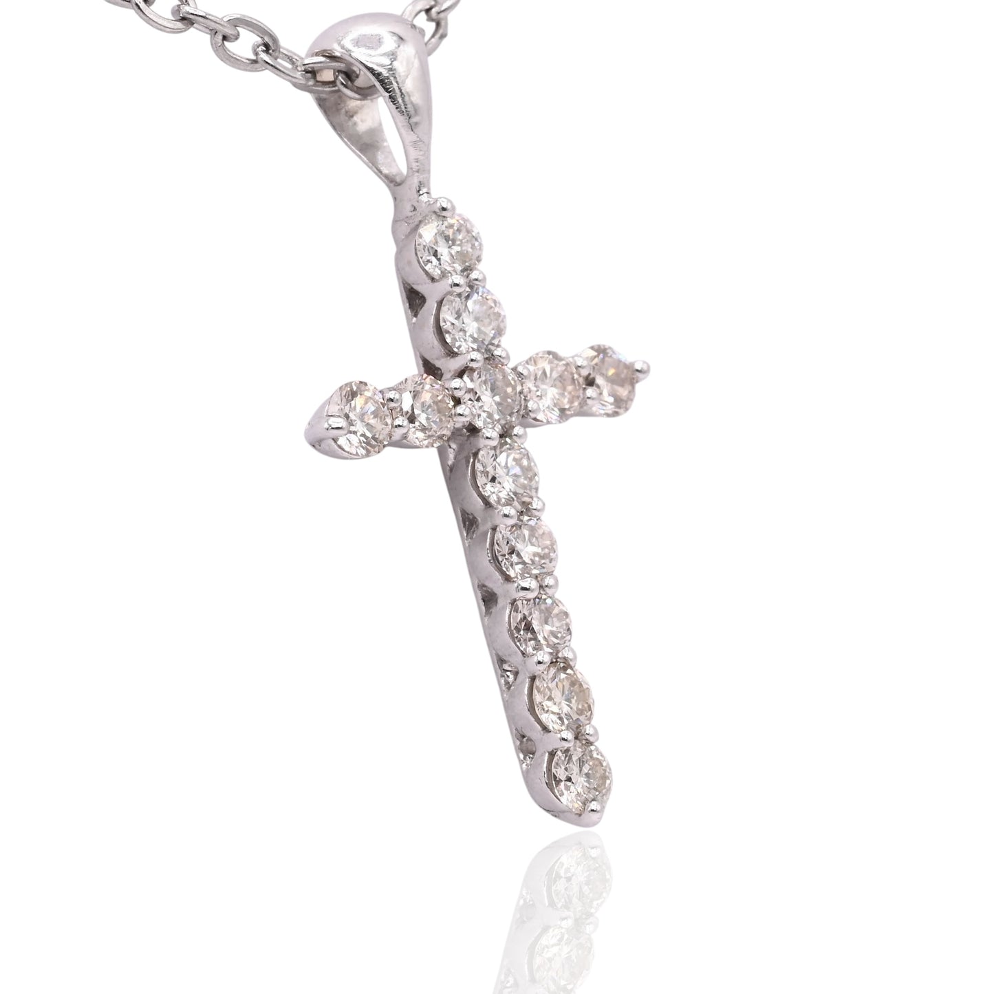 LAB DIAMOND Cross Necklace 14K White Gold Adjustable Chain 16in, 17in, and 18in 0.75cttw