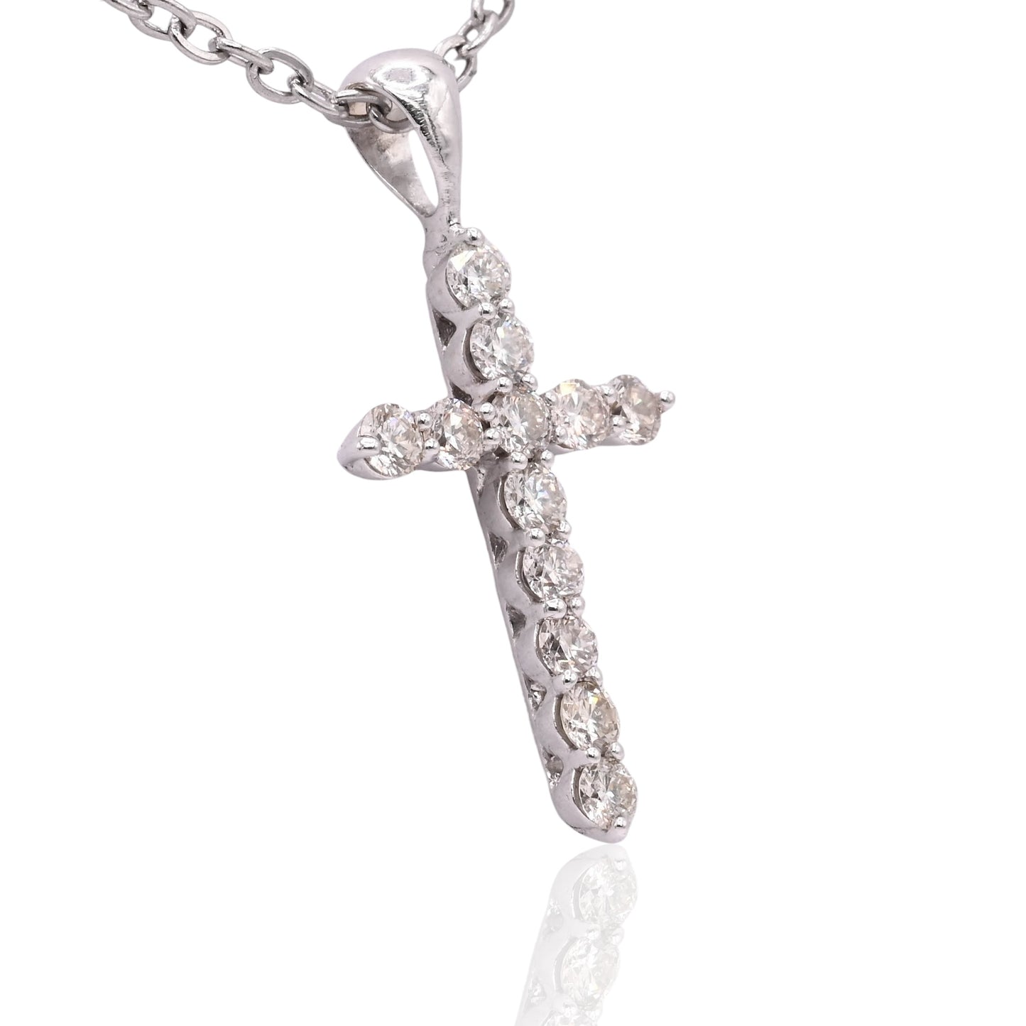 LAB DIAMOND Cross Necklace 14K White Gold Adjustable Chain 16in, 17in, and 18in 0.75cttw