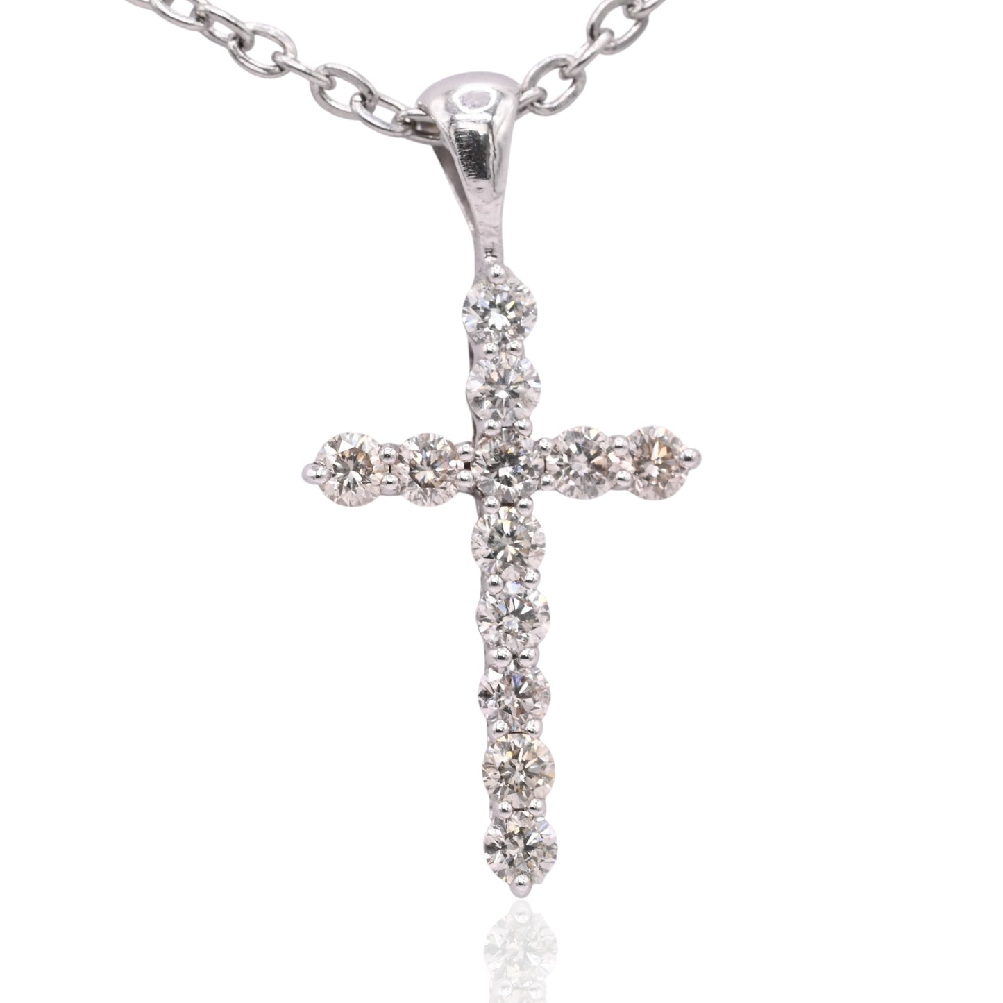 LAB DIAMOND Cross Necklace 14K White Gold Adjustable Chain 16in, 17in, and 18in 0.75cttw