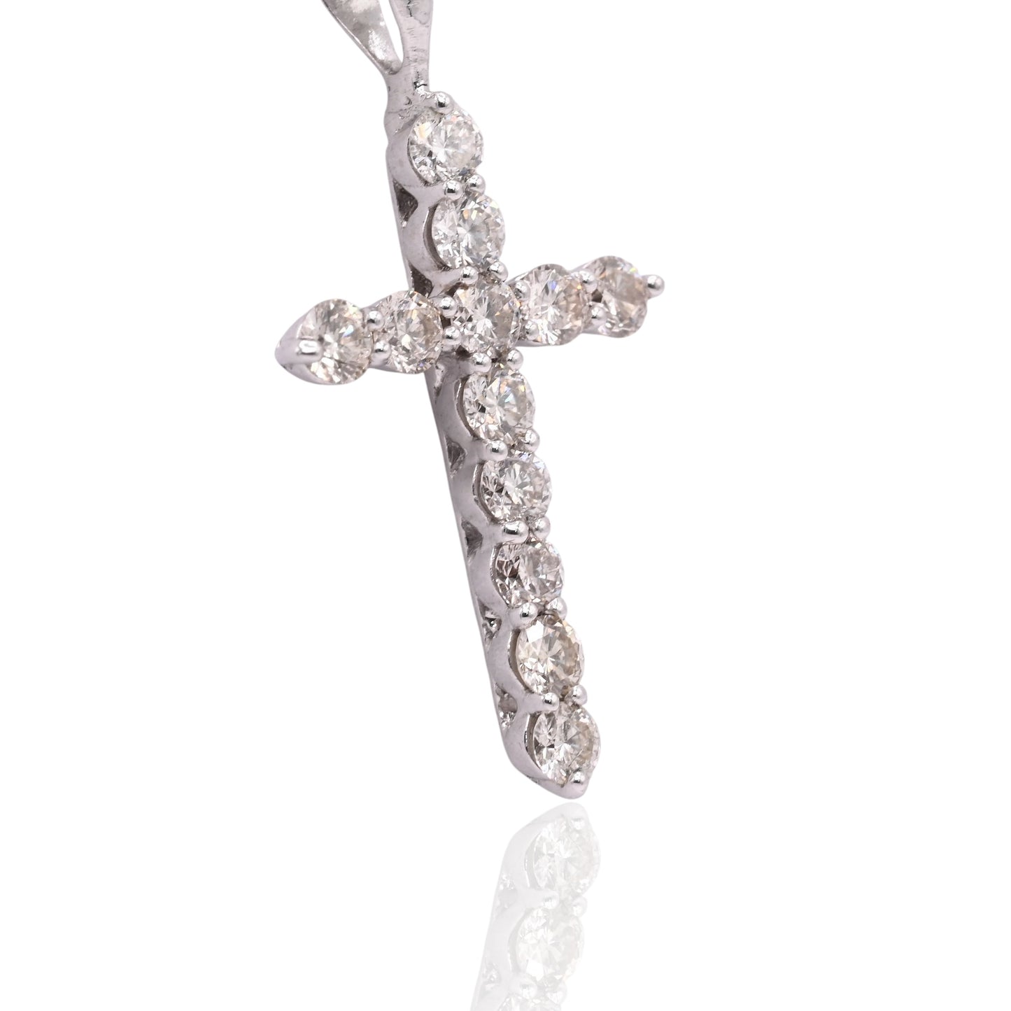 LAB DIAMOND Cross Necklace 14K White Gold Adjustable Chain 16in, 17in, and 18in 0.75cttw