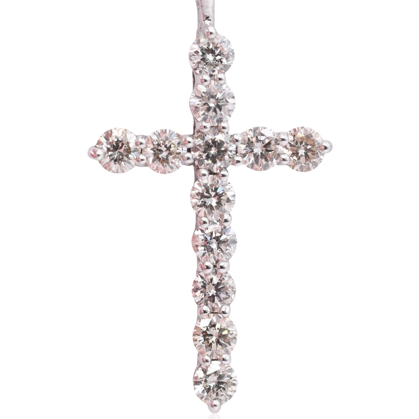 LAB DIAMOND Cross Necklace 14K White Gold Adjustable Chain 16in, 17in, and 18in 0.75cttw