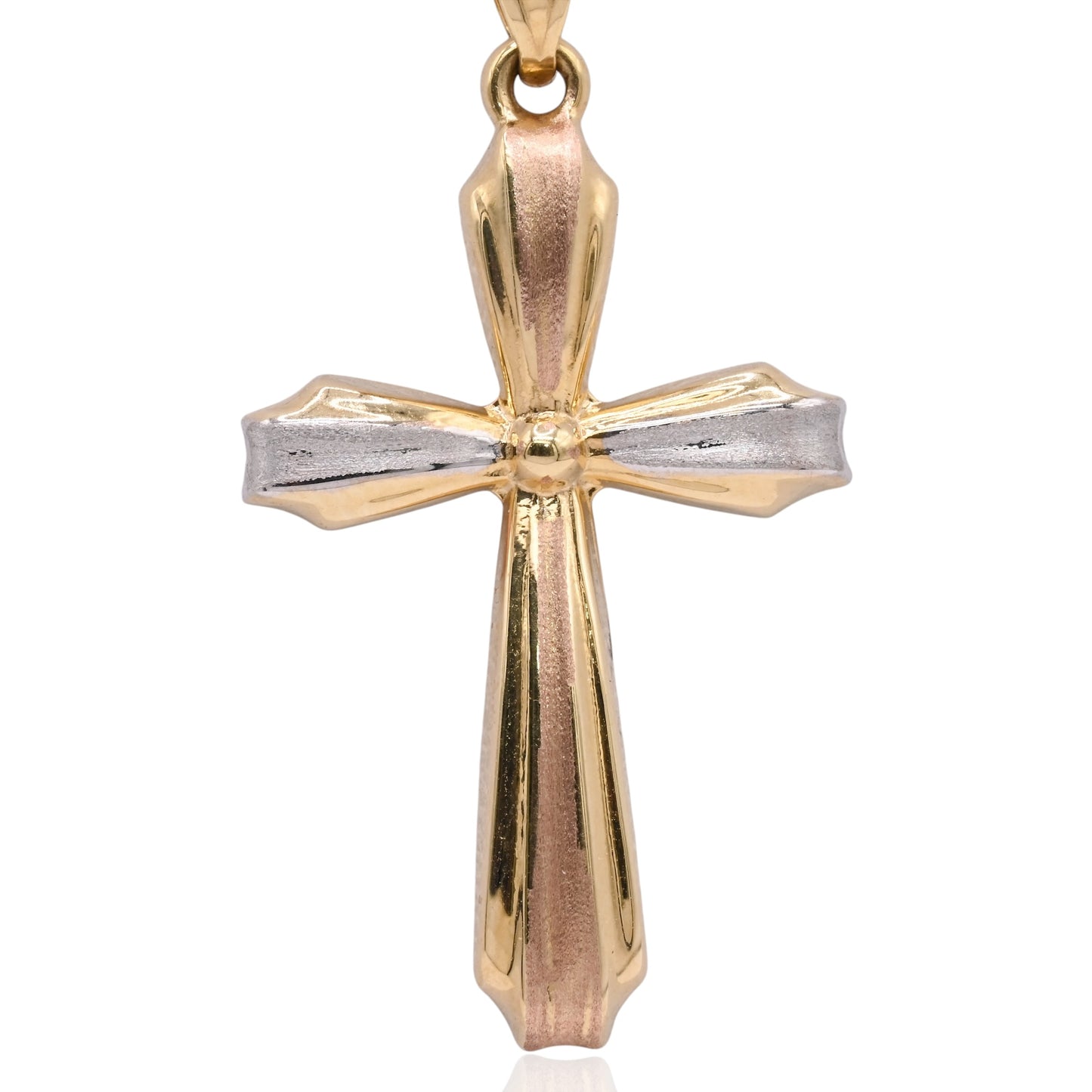 Tri-Color Ribboned Cross Necklace 14K Yellow Gold, 14K Rose Gold, 14K White Gold 18in
