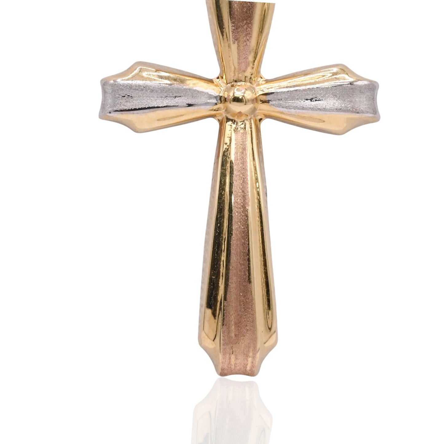 Tri-Color Ribboned Cross Necklace 14K Yellow Gold, 14K Rose Gold, 14K White Gold 18in