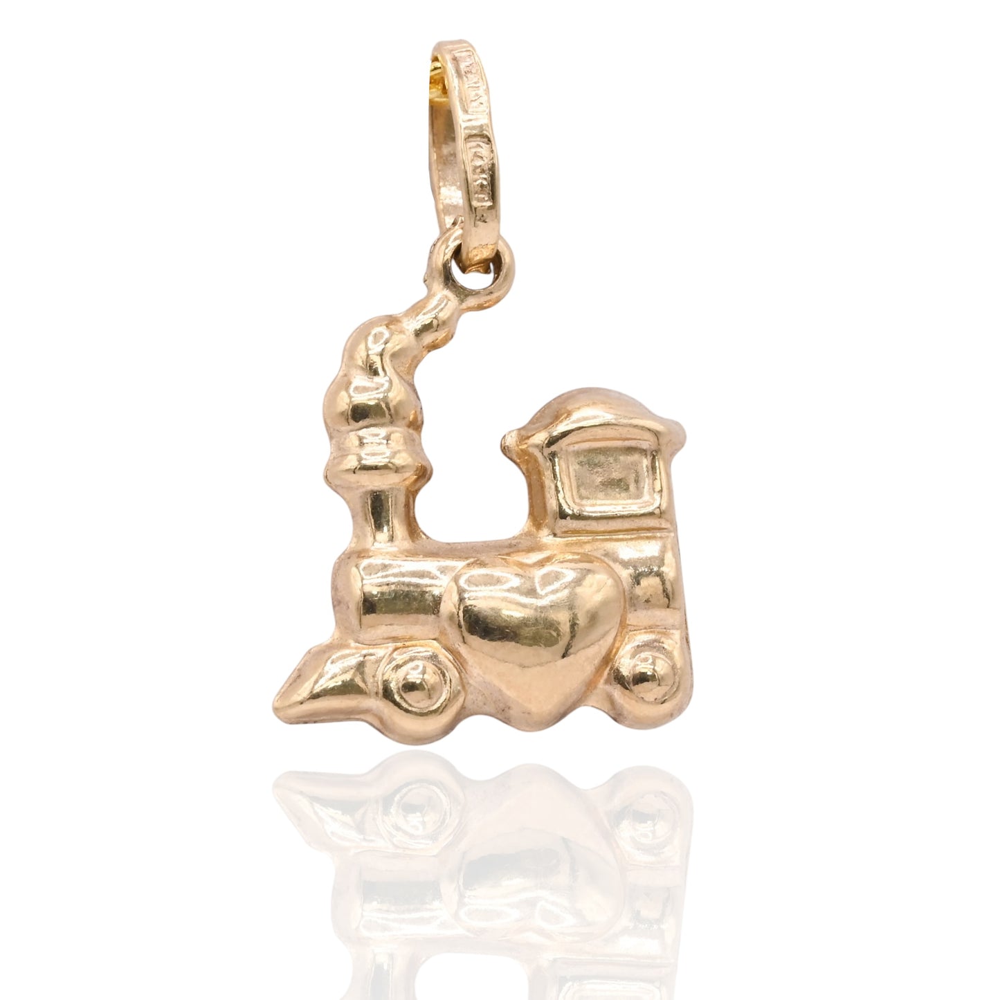 Train Heart Pendant 14K Yellow Gold