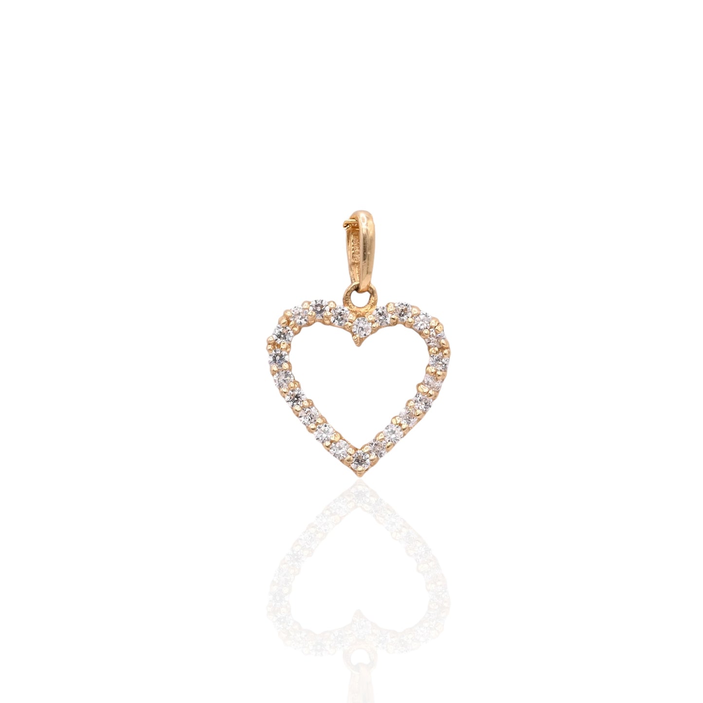 Dainty Open Heart Cubic Zirconia Pendant 14K Yellow Gold