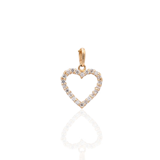 Dainty Open Heart Cubic Zirconia Pendant 14K Yellow Gold