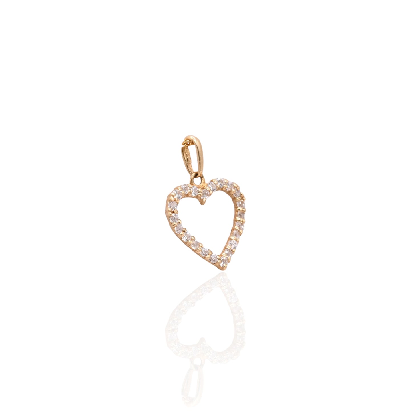 Dainty Open Heart Cubic Zirconia Pendant 14K Yellow Gold