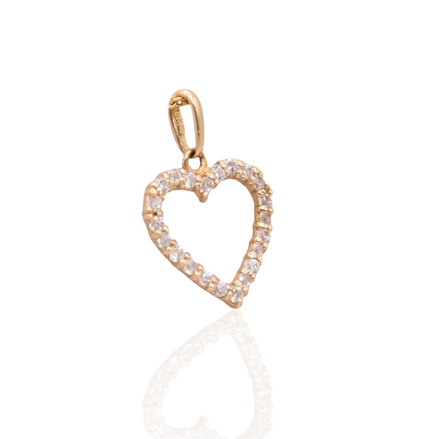 Dainty Open Heart Cubic Zirconia Pendant 14K Yellow Gold