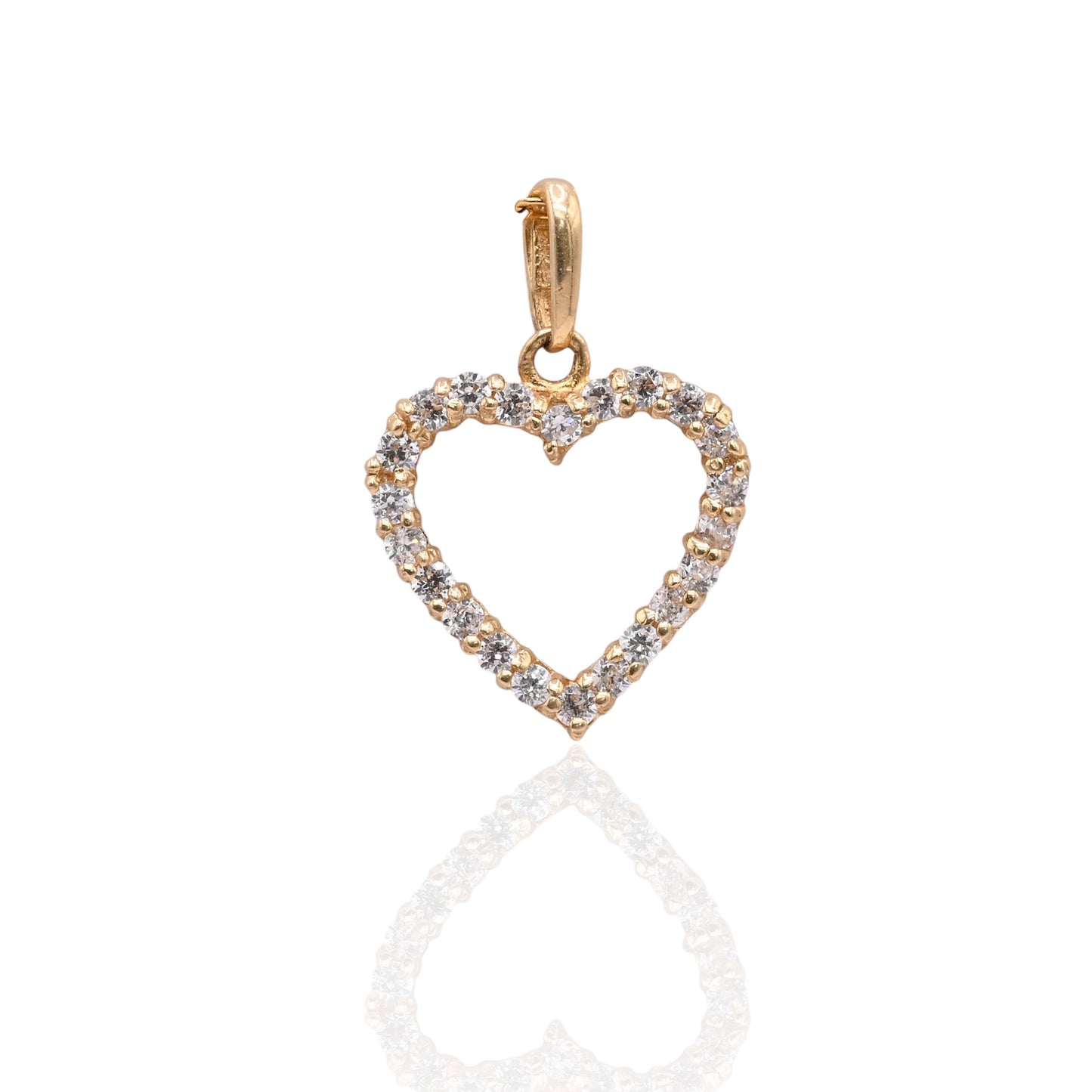 Dainty Open Heart Cubic Zirconia Pendant 14K Yellow Gold