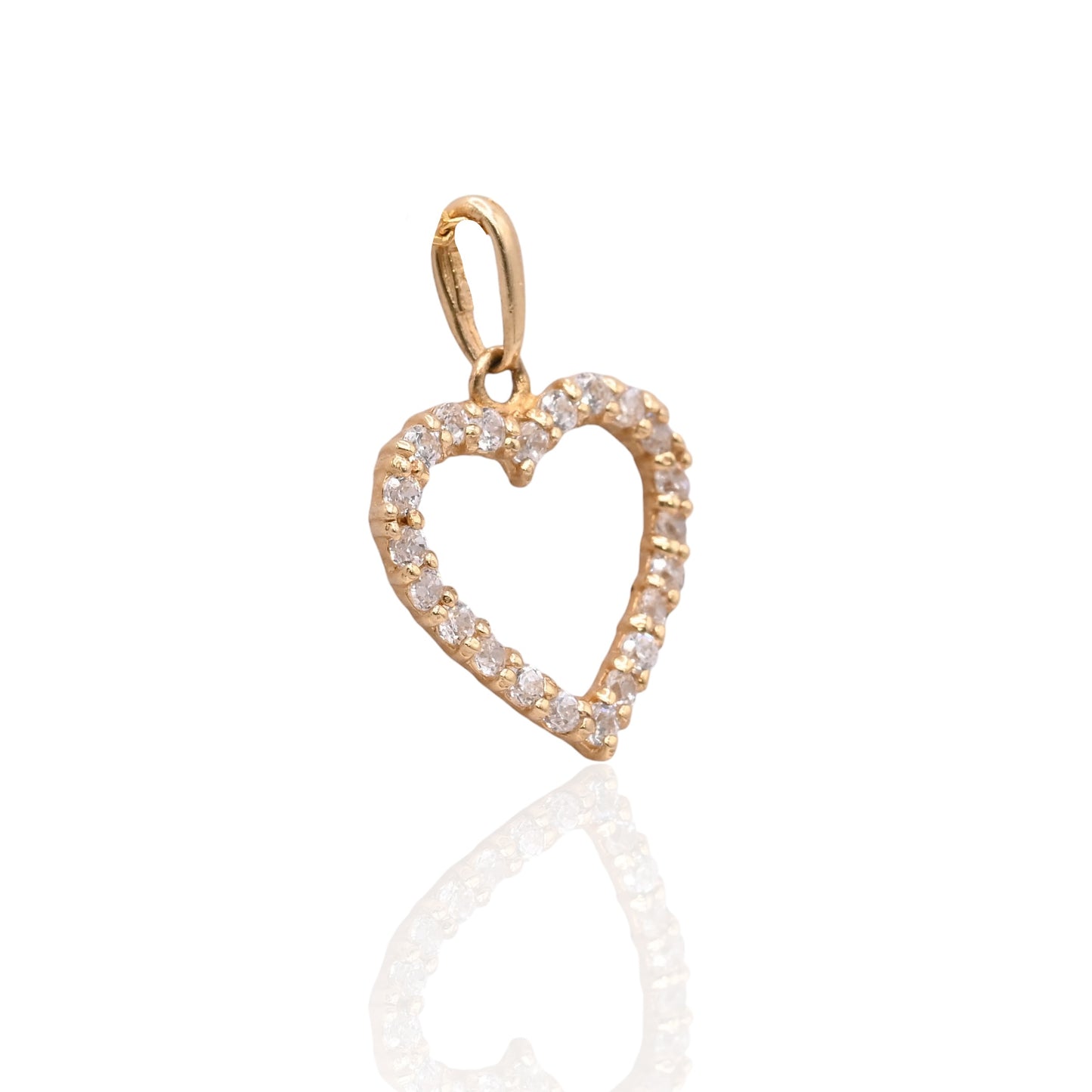 Dainty Open Heart Cubic Zirconia Pendant 14K Yellow Gold