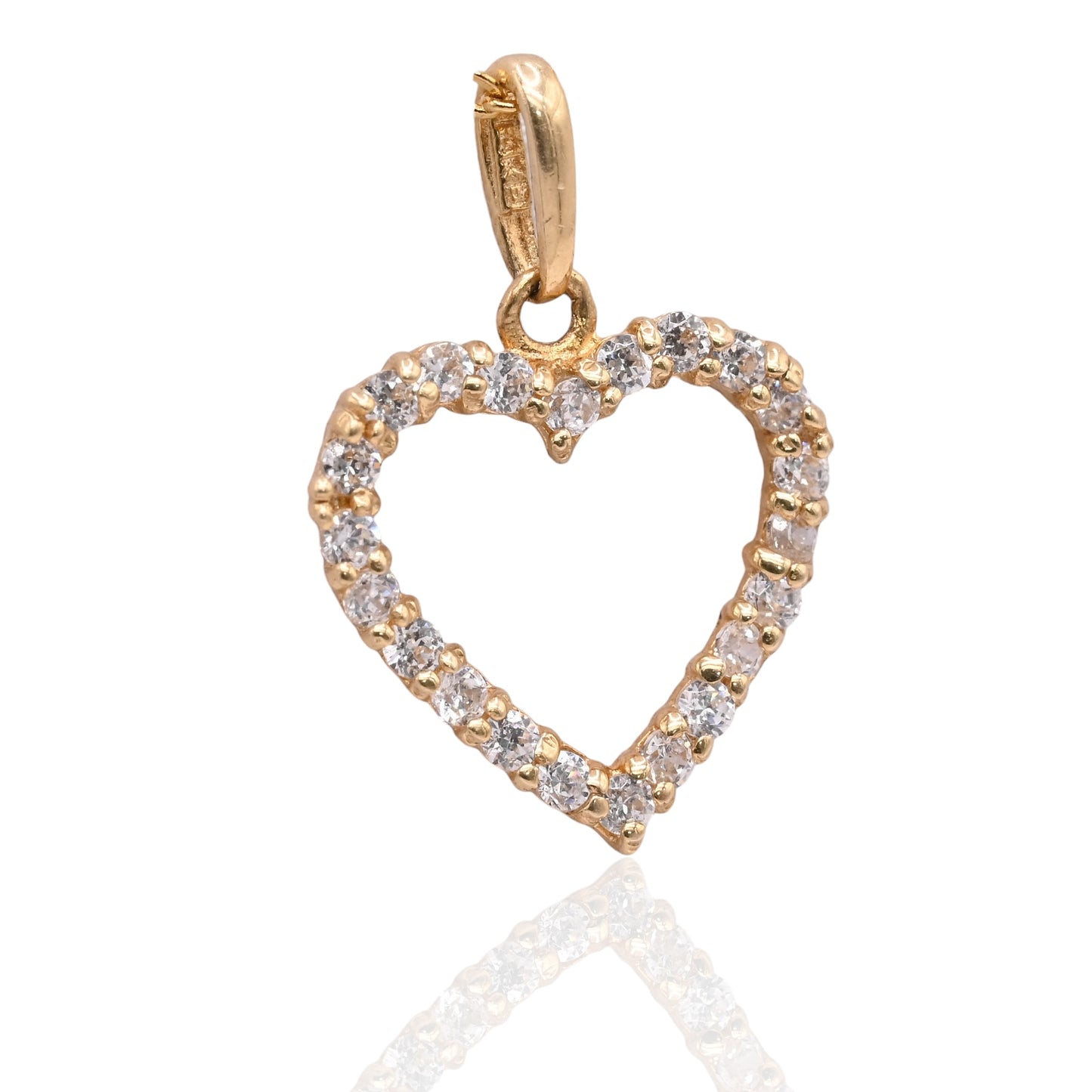 Dainty Open Heart Cubic Zirconia Pendant 14K Yellow Gold