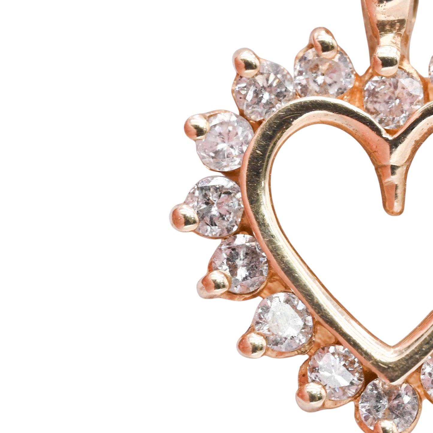 Vintage Style Open Heart Diamond Necklace with Gucci Link Chain 14K Yellow Gold 16in 0.24cttw