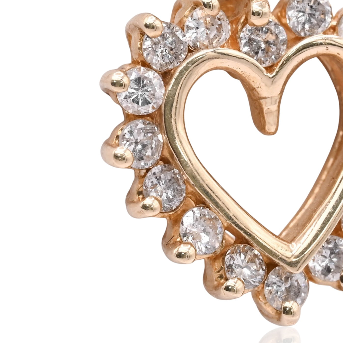 Vintage Style Open Heart Diamond Necklace with Gucci Link Chain 14K Yellow Gold 16in 0.24cttw